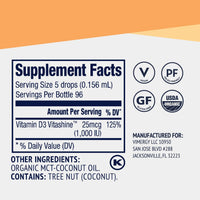 Vimergy Vitamins & Supplements Organic Liquid Vegan D3