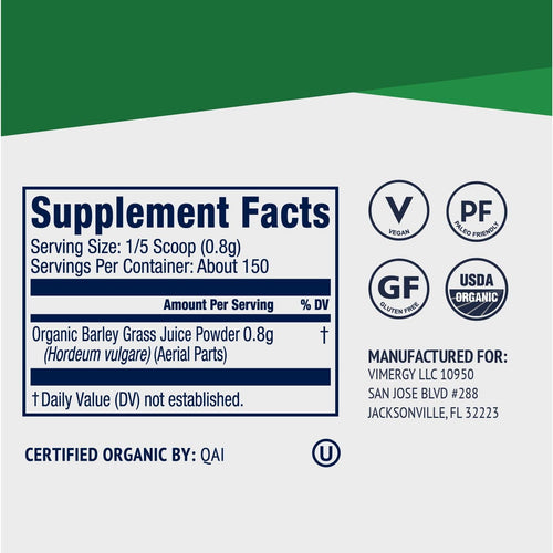 Vimergy Vitamins & Supplements Organic Barley Grass Juice Powder