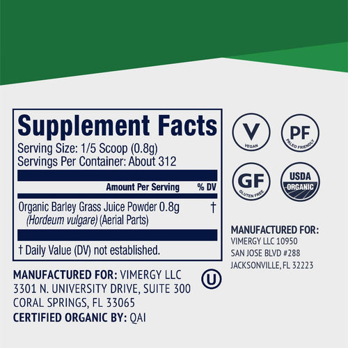 Vimergy Vitamins & Supplements Organic Barley Grass Juice Powder