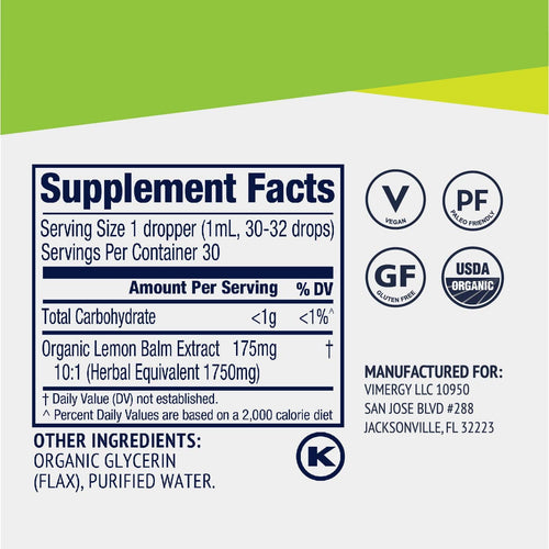 Vimergy Vitamins & Supplements Organic Liquid Lemon Balm