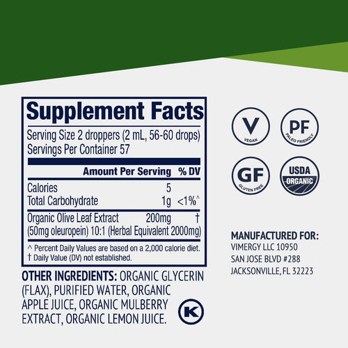 Vimergy Vitamins & Supplements Organic Liquid Olive Leaf