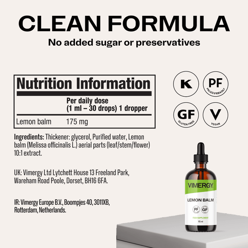 VIMERGY Vitamins & Supplements Organic Liquid Lemon Balm